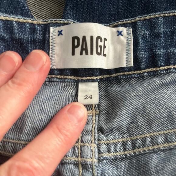 Paige Low Rise Distressed Denim Jimmy Jimmy Skinny Medium Wash Blue Jeans 24 USA - Picture 3 of 12